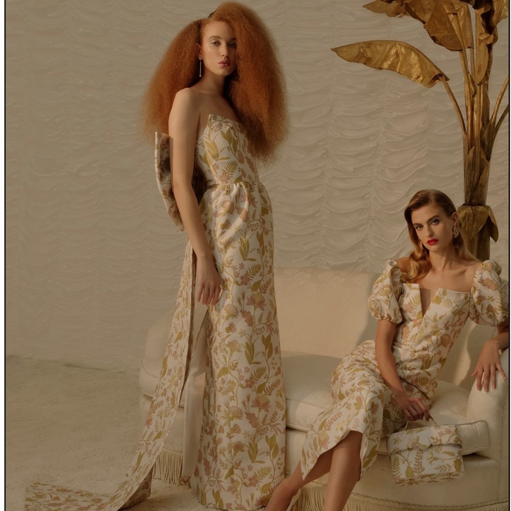 Markarian Evora Floral Brocade Strapless Gown